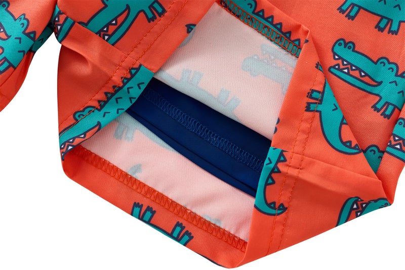 UMELOK Boys Swim Trunks Swimsuit Compression Liner Stretch Swim Shorts Boxer Brief 2 in 1 Quick Dry Swimming Trunks Beach Shorts Orange Crocodile 10/12 - Image 5