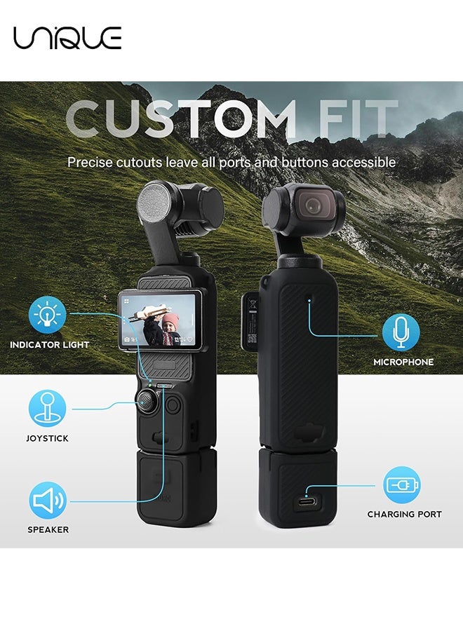 Unique Suitable for DJI OSMO Pocket 3 Case - Silicone Protective Case Cover - Lens Cover Compatible with DJI OSMO Pocket 3 - Screen Protector Grip Cover Accessories - Shockproof, Anti-Slip, Dustproof - Black - Image 4