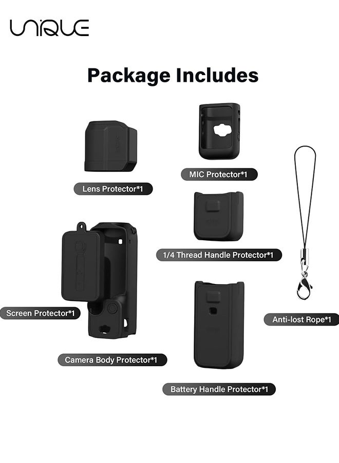 Unique Suitable for DJI OSMO Pocket 3 Case - Silicone Protective Case Cover - Lens Cover Compatible with DJI OSMO Pocket 3 - Screen Protector Grip Cover Accessories - Shockproof, Anti-Slip, Dustproof - Black - Image 3