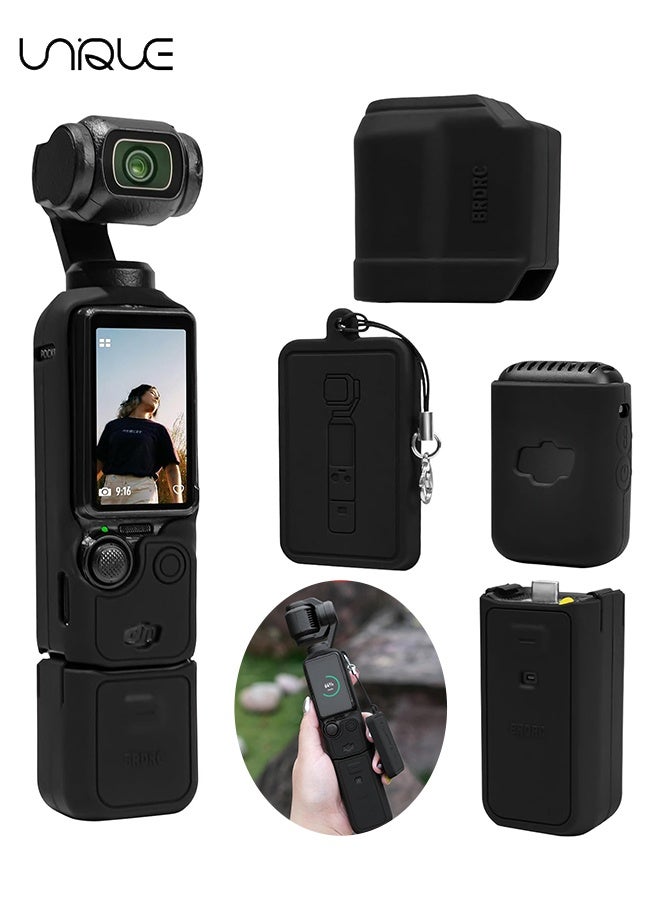 Unique Suitable for DJI OSMO Pocket 3 Case - Silicone Protective Case Cover - Lens Cover Compatible with DJI OSMO Pocket 3 - Screen Protector Grip Cover Accessories - Shockproof, Anti-Slip, Dustproof - Black - Image 1