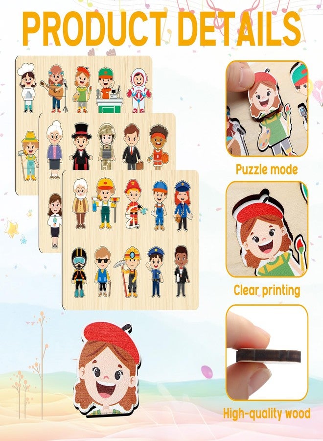 Civaner 3 Set Wooden Puzzle for Toddlers Kids 30 Pcs Wooden Community Helpers Toys People Figures Occupations Interchangeable Dress up Peg Puzzles Educational Social Learning Supplies for Boys Girls - Image 3