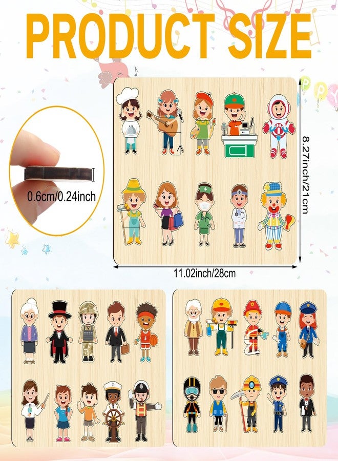 Civaner 3 Set Wooden Puzzle for Toddlers Kids 30 Pcs Wooden Community Helpers Toys People Figures Occupations Interchangeable Dress up Peg Puzzles Educational Social Learning Supplies for Boys Girls - Image 2