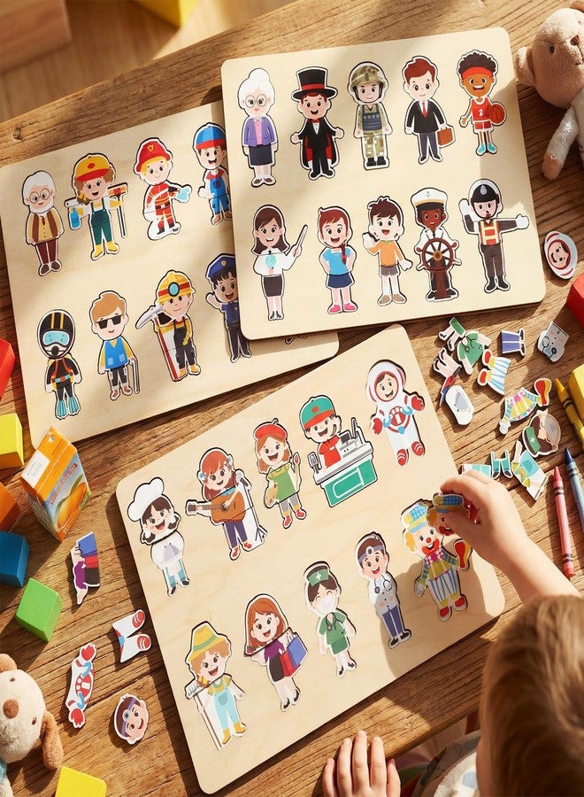 Civaner 3 Set Wooden Puzzle for Toddlers Kids 30 Pcs Wooden Community Helpers Toys People Figures Occupations Interchangeable Dress up Peg Puzzles Educational Social Learning Supplies for Boys Girls - Image 5