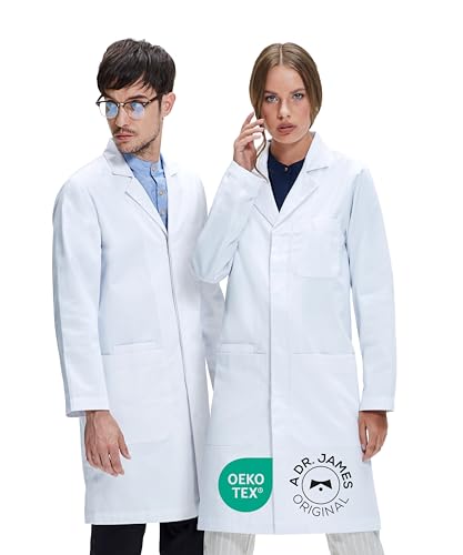 Dr. James Premium Unisex Lab Coat for Men & Women, Phone & Tablet Pockets, Classic Fit, Concealed Snap Closing, 39" Length (2XL (Men 2XL / Women 3XL)) - Image 1