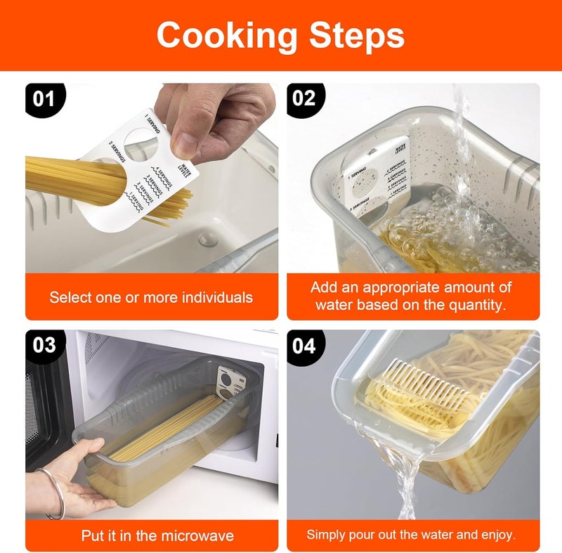 PCREGPAE Microwave Pasta Pot with Strainer Lid & Measuring Cup Clip Quickly Cook 1-4 Servings-No Mess, Sticking or Waiting For Boil, Pasta Cooker in Microwave for Dorm Kitchen Office College Essential - Image 4