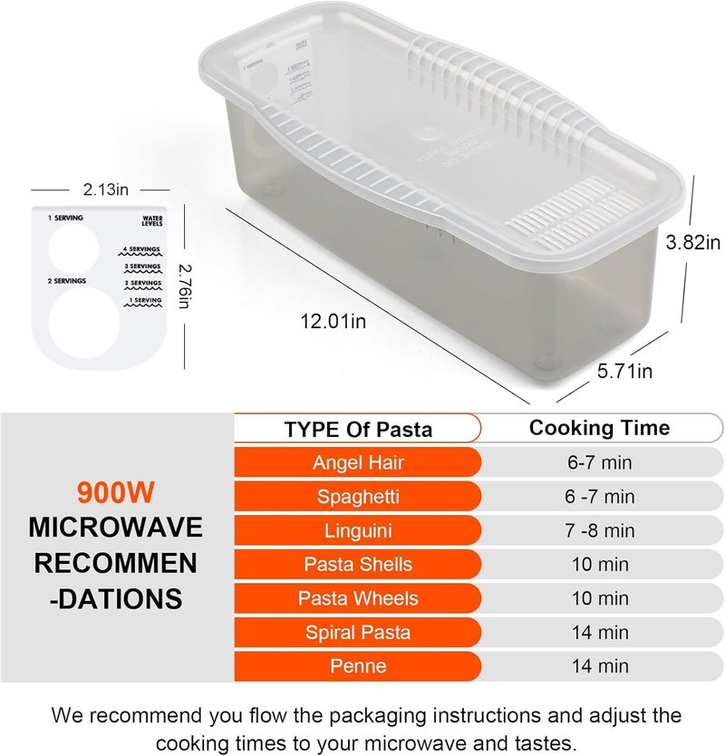 PCREGPAE Microwave Pasta Pot with Strainer Lid & Measuring Cup Clip Quickly Cook 1-4 Servings-No Mess, Sticking or Waiting For Boil, Pasta Cooker in Microwave for Dorm Kitchen Office College Essential - Image 2