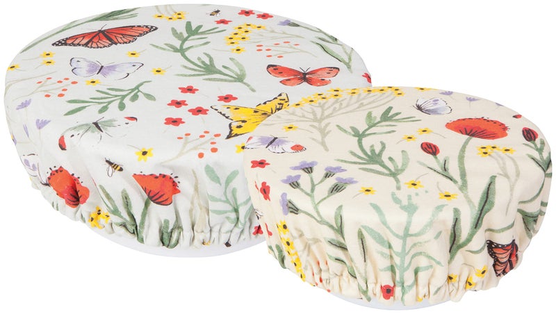 Now Designs Save It Reusable Cotton Bowl Covers, Set of 2, Morning Meadow, 2 Count - Image 1