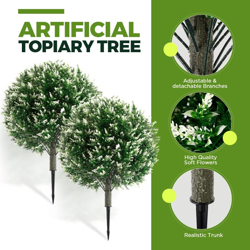 Lunmon 2 Pack 24" Artificial Topiary Ball Plants Trees with Flowers, Outdoor Fake Topiary Plants with Ground Spike, UV Resistant Faux Bushes for Indoor Outdoor Front Door Decor(White,Lavender) - Image 4