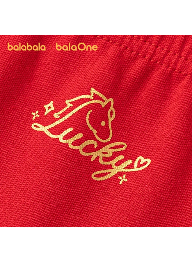 Balabala Kids Girls Antibacterial Breathable Cotton Boxer Briefs 3-pack Red New Year Edition - Image 1