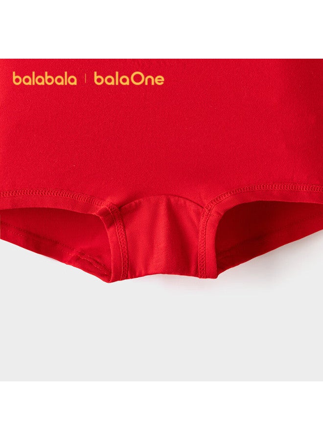 Balabala Kids Girls Antibacterial Breathable Cotton Boxer Briefs 3-pack Red New Year Edition - Image 2