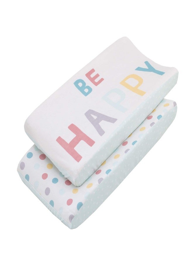 NoJo "Be Happy" Multi Color Polka Dots 2 Pack Super Soft Changing Pad Covers, Orange, Grey, Yellow, Turquoise - Image 1