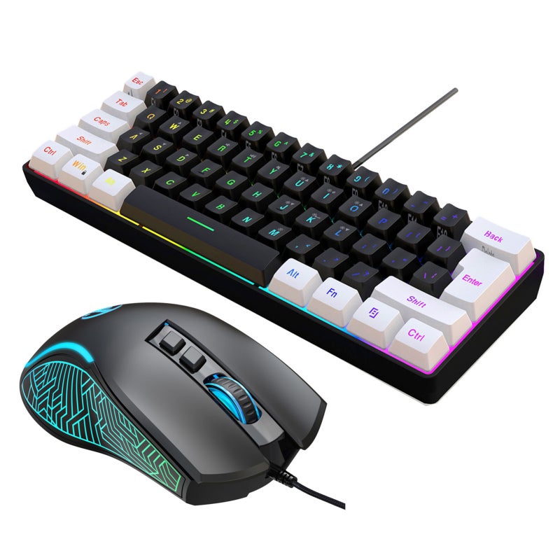 Gaming Keyboard USB Interface Plug Play Mechanical Keyboard - 7-Color Breathing Light Multimedia Keys Volume Adjustment Ergonomic Mouse with Adjustable DPI for Office Gaming - Image 1