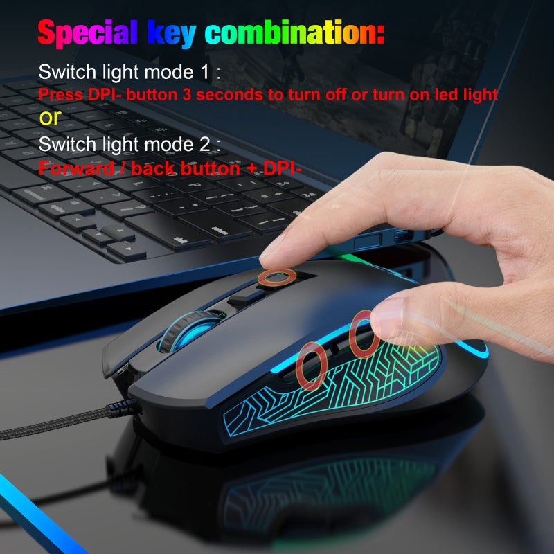 Gaming Keyboard USB Interface Plug Play Mechanical Keyboard - 7-Color Breathing Light Multimedia Keys Volume Adjustment Ergonomic Mouse with Adjustable DPI for Office Gaming - Image 5