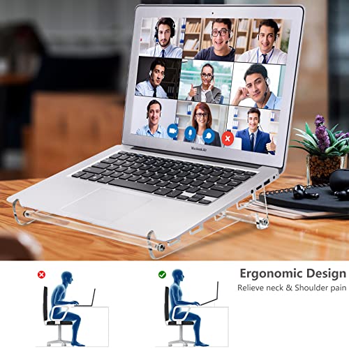 QUPIVA Acrylic Laptop Stand for Desk, Clear Ventilated Computer Stand Holder for Desk, Ergonomic Acrylic Sturdy Laptop Riser Compatible with MacBook Air Pro Dell Lenovo Thinkpad ASUS 9-16 Inch - Image 2