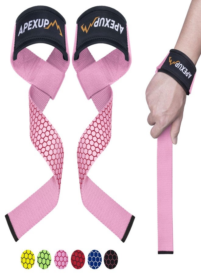APEXUP Lifting Straps with Padded Neoprene, Anti Slip Silicone and Premium Cotton Lifting Wrist Straps for Weightlifting, Gym, Bodybuilding, Powerlifting, Strength Training, Deadlifts (Pink) - Image 1