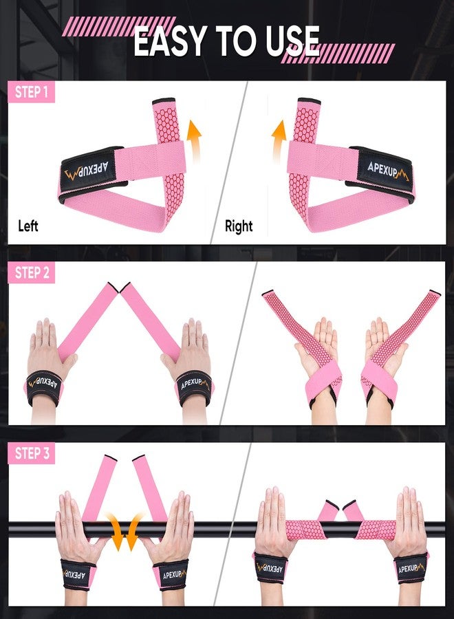 APEXUP Lifting Straps with Padded Neoprene, Anti Slip Silicone and Premium Cotton Lifting Wrist Straps for Weightlifting, Gym, Bodybuilding, Powerlifting, Strength Training, Deadlifts (Pink) - Image 5