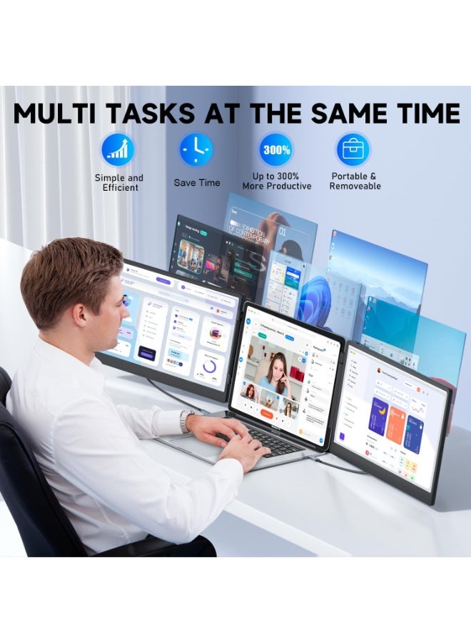 14" Triple Portable Laptop Monitor – FHD 1080P IPS Screen Extender with USB-C/HDMI, Plug & Play for 13–17" Laptops, Windows/Mac/Chrome/Surface/Switch/PS5 - Image 2