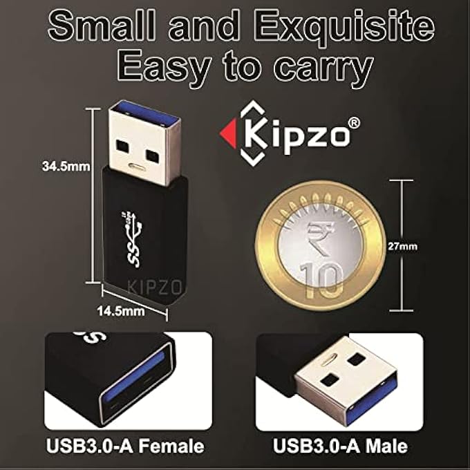 KIPZO USB MALE TO USB FEMALE CONNECTOR USB 3.0 TO 3.1 ADAPTER USB TO USB MALE TO FEMALE JOINTER COUPLER EXTENDER USB 3.1 GEN 2 SUPER SPEED CHARGING AND UPTO 10GBPS TRANSFER SPEED TYPE A - Image 2
