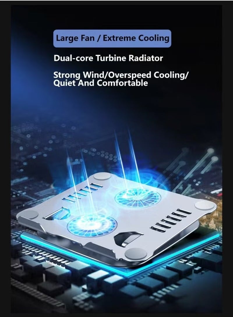 ELTRAZONE Laptop Stand V4.0 with Dual Cooling Fans – 180° Double Axis Adjustable Aluminum Riser for 11" to 17.3" Laptops – Ergonomic, Foldable, and Anti-Slip Notebook Stand with Heat Dissipation – Durable Design for Home, Office, and Study Use – Sleek Silver Finish - Image 4