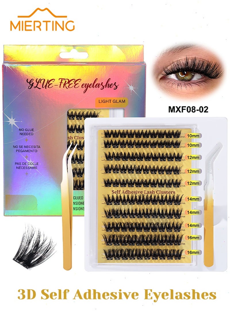 mierting Self Adhesive Lash Clusters Kit, 100 Pcs Thick Pre-Glued False Eyelashes with Tweezers, Press-On Glueless Individual Lashes for Beginners, 8–16mm DIY Flase Eyelashes MXF08-02 - Image 1