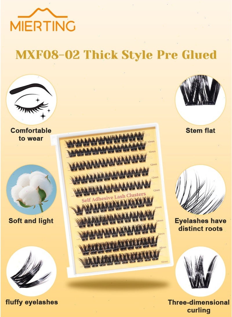 mierting Self Adhesive Lash Clusters Kit, 100 Pcs Thick Pre-Glued False Eyelashes with Tweezers, Press-On Glueless Individual Lashes for Beginners, 8–16mm DIY Flase Eyelashes MXF08-02 - Image 2
