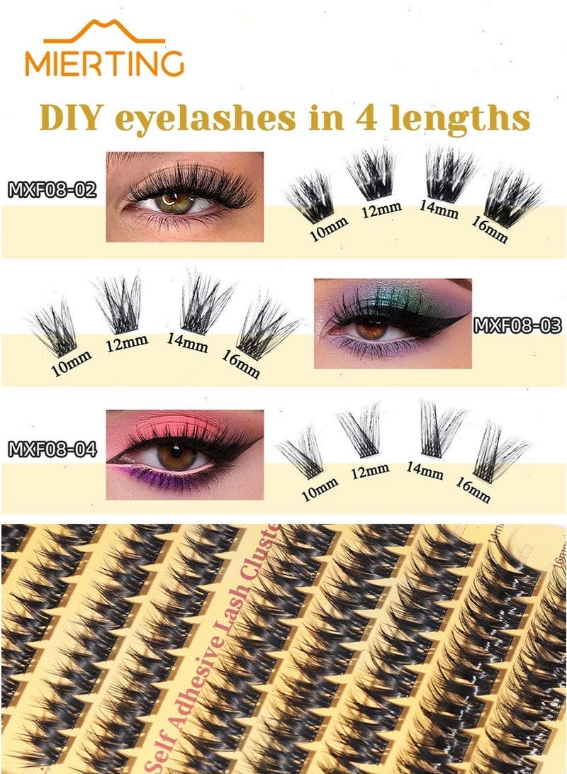 mierting Self Adhesive Lash Clusters Kit, 100 Pcs Thick Pre-Glued False Eyelashes with Tweezers, Press-On Glueless Individual Lashes for Beginners, 8–16mm DIY Flase Eyelashes MXF08-02 - Image 4