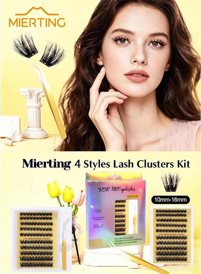 mierting Self Adhesive Lash Clusters Kit, 100 Pcs Thick Pre-Glued False Eyelashes with Tweezers, Press-On Glueless Individual Lashes for Beginners, 8–16mm DIY Flase Eyelashes MXF08-02 - Image 5