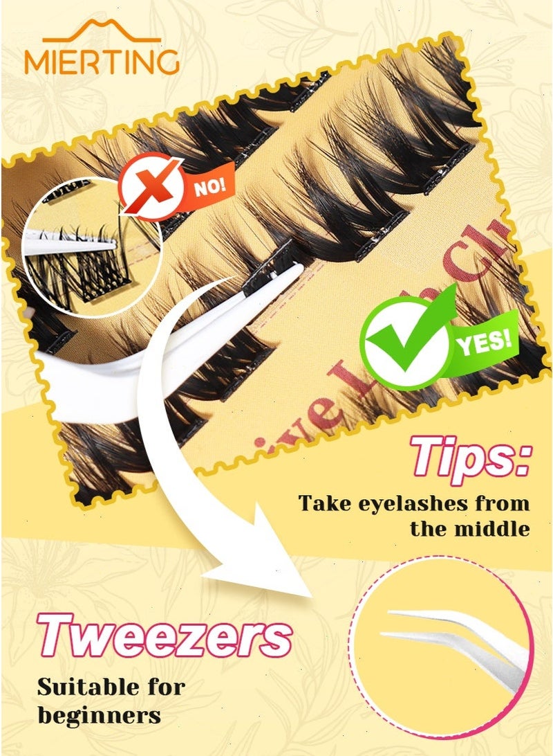 mierting Self Adhesive Lash Clusters Kit, 100 Pcs Thick Pre-Glued False Eyelashes with Tweezers, Press-On Glueless Individual Lashes for Beginners, 8–16mm DIY Flase Eyelashes MXF08-02 - Image 3