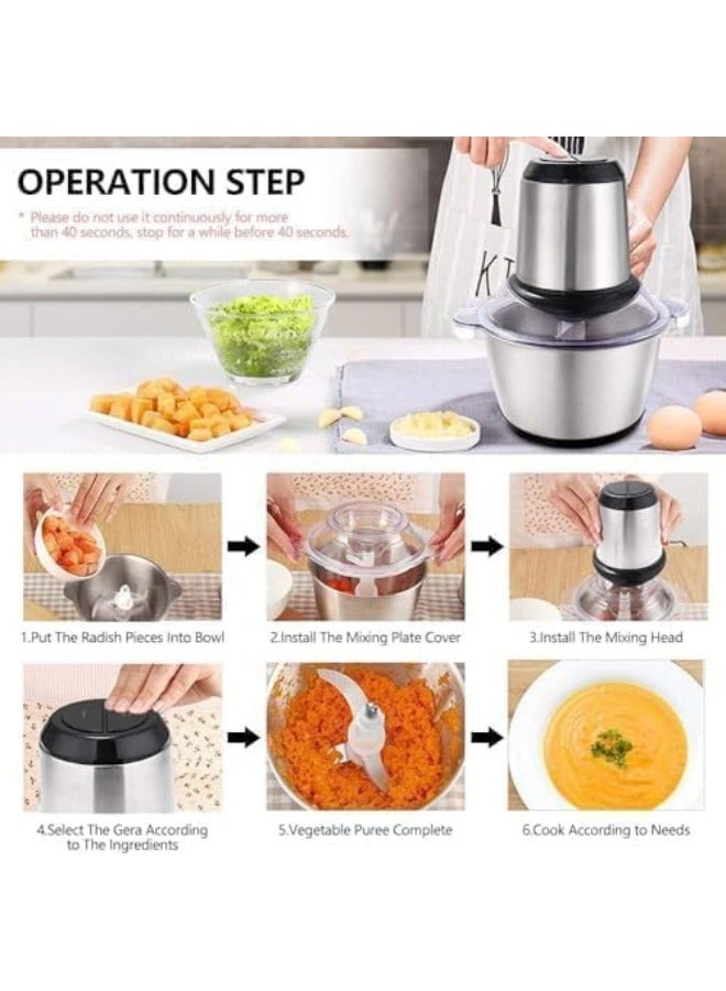 Zuleen 2L Electric Meat Chopper Grinder Blender Mixer, 300W Multi Chopper for Meat, Fruits, Vegetables, and More - Stainless Steel Bowl - Image 5