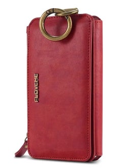 FLOVEME iPhone 6 / iPhone 7 / iPhone 8 2in1 Multi-functional Luxury Leather Wallet Case with 14 Card Slots + 1 Zipper Coin Pouch (Phone 6/7/8 4.7 inch) Red  - Image 1
