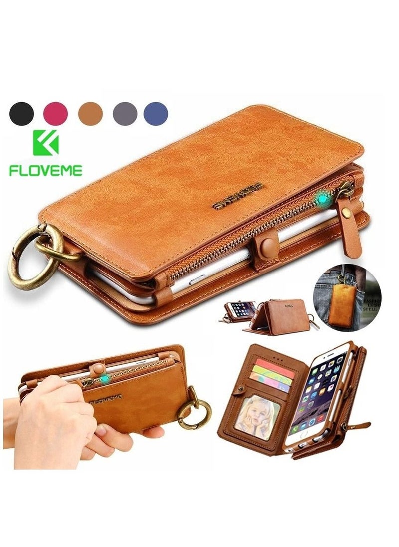 FLOVEME iPhone 6 / iPhone 7 / iPhone 8 2in1 Multi-functional Luxury Leather Wallet Case with 14 Card Slots + 1 Zipper Coin Pouch (Phone 6/7/8 4.7 inch) Red  - Image 3