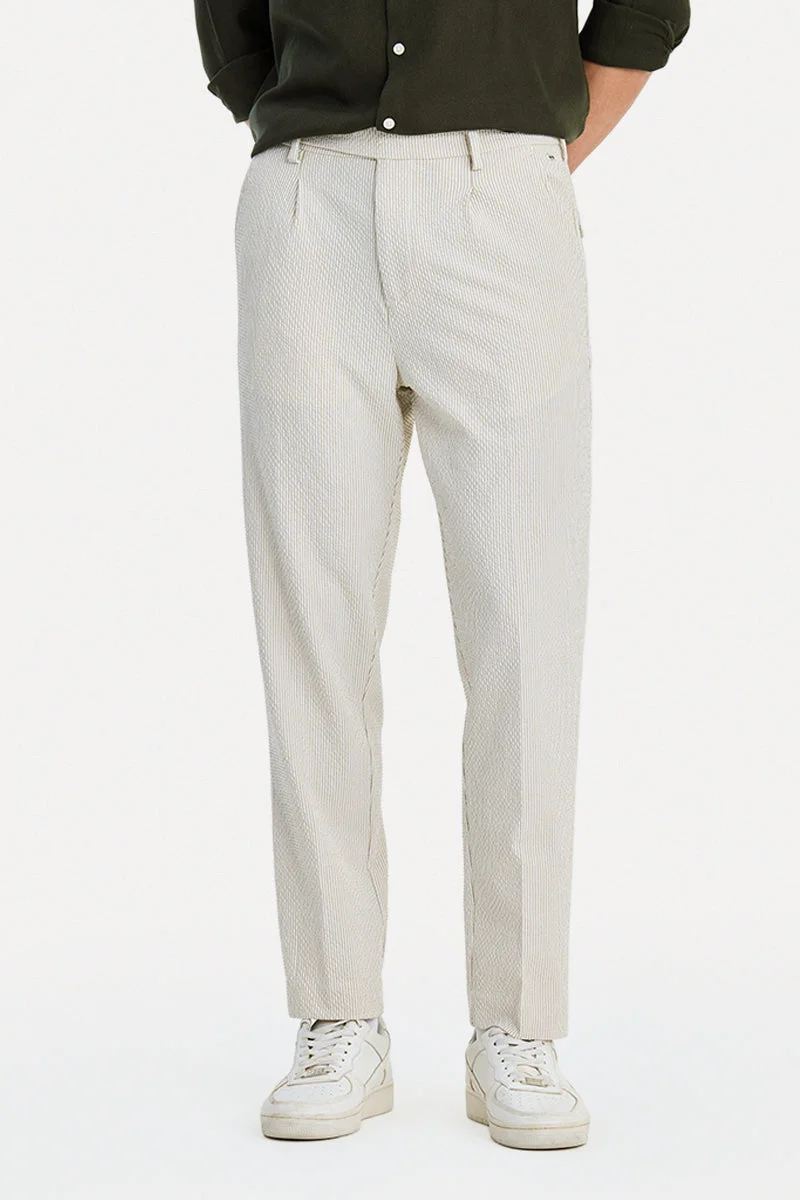 سنيتش Tan Striped Relaxed Formal Trousers
