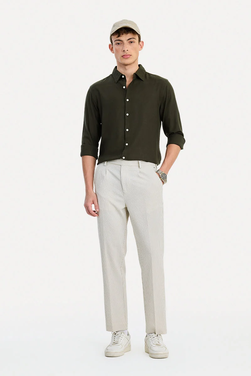 سنيتش Tan Striped Relaxed Formal Trousers