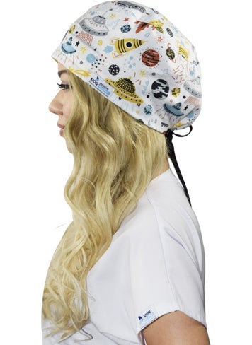 Nur Medikal Giyim Nur Medical Clothing Master Lycra White Planet Patterned Doctor Nurse Hospital Surgical Cap  - Image 2