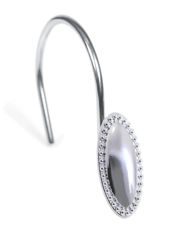 Popkozzi Silver Decorative Shower Curtain Hooks: 12 Pcs Chrome Oval Design Rustproof Heavy Duty Metal Shower Curtain Rings for Bathroom - Classic Elegant Shower Curtain Hangers for Shower Rod - Set of 12 - Image 2