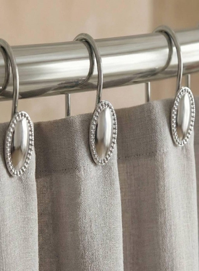 Popkozzi Silver Decorative Shower Curtain Hooks: 12 Pcs Chrome Oval Design Rustproof Heavy Duty Metal Shower Curtain Rings for Bathroom - Classic Elegant Shower Curtain Hangers for Shower Rod - Set of 12 - Image 1