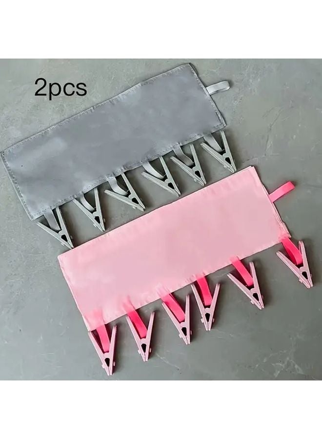 2pcs Pink Gray Heavy Duty Plastic Folding Clothes Hangers With Suction Cup Hook - Image 1