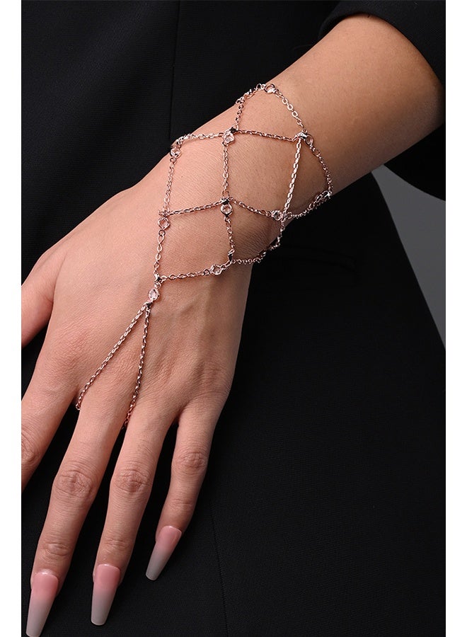 Hand Chain Bracelet Non Tarnish Dainty Rhinestones Jewelry Accessories Adjustable Mesh Finger Bracelet Forearm Nude for Women - Image 2