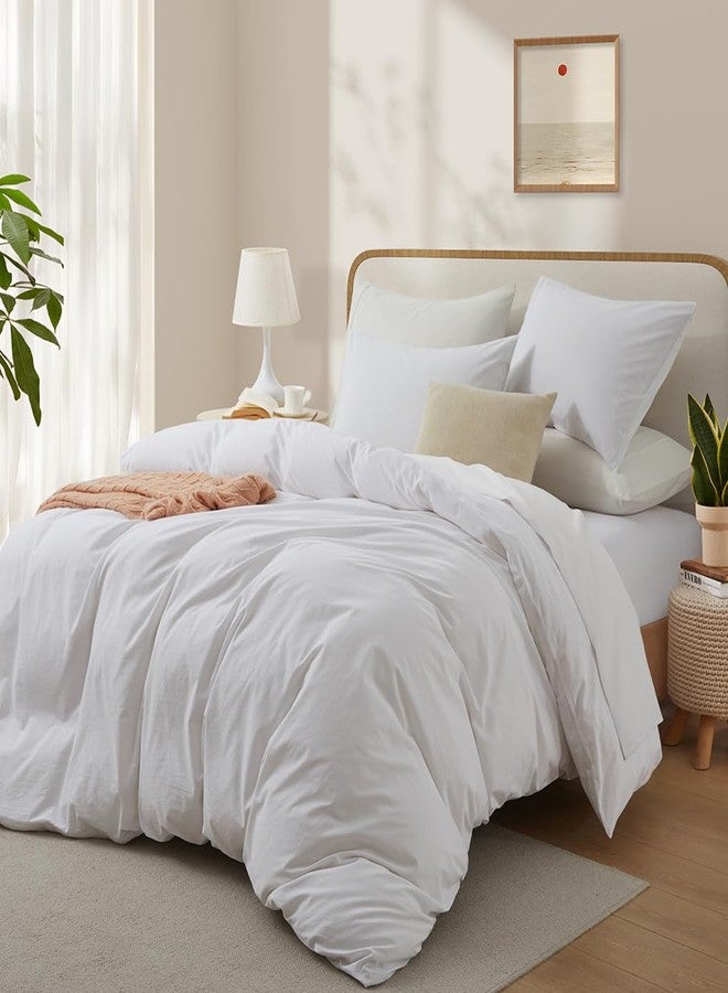 LOVQUE White Duvet Cover Full Size, 100% Washed Cotton Linen Like Bedding Set with Zipper Closure (No Comforter), 80x90 Inches - Image 2