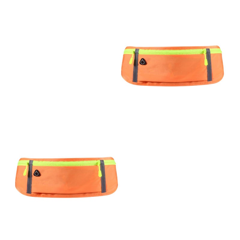 2 pcs Running Waist Pouch Three Compartment Sports Pouch Belt Waist Water Resistant Pack (Orange) - Image 1