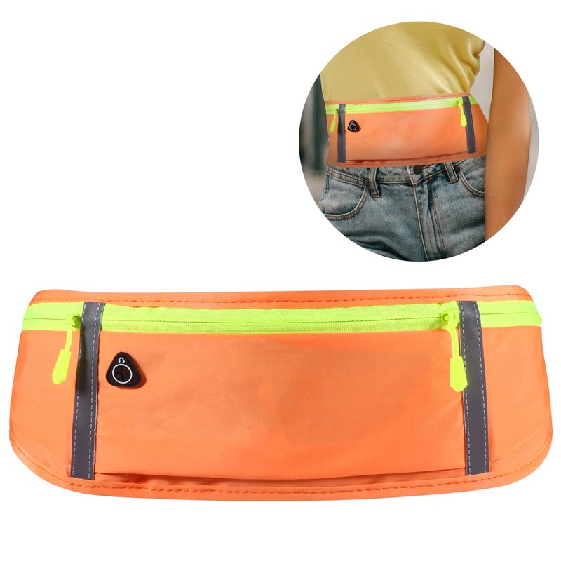 2 pcs Running Waist Pouch Three Compartment Sports Pouch Belt Waist Water Resistant Pack (Orange) - Image 5
