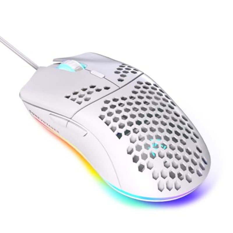 Honeycomb Design Macro Programming Gaming Mouse 1-12800 DPI Adjustable Lightweight 16.8 Million RGB Lighting 7 Programmable Buttons Macro Support Ergonomic Design GE5 White - Image 1