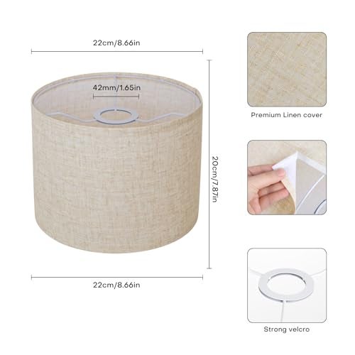 YoflowX Small Lampshades Set of 2 Beige Linen Drum Lampshades 866 Top x 866 Bottom x 787 High Lamp Shade Lamp Shades Replacement for Table and Floor Lamps Pendant Light Handcrafted Easy Assembly - Image 3