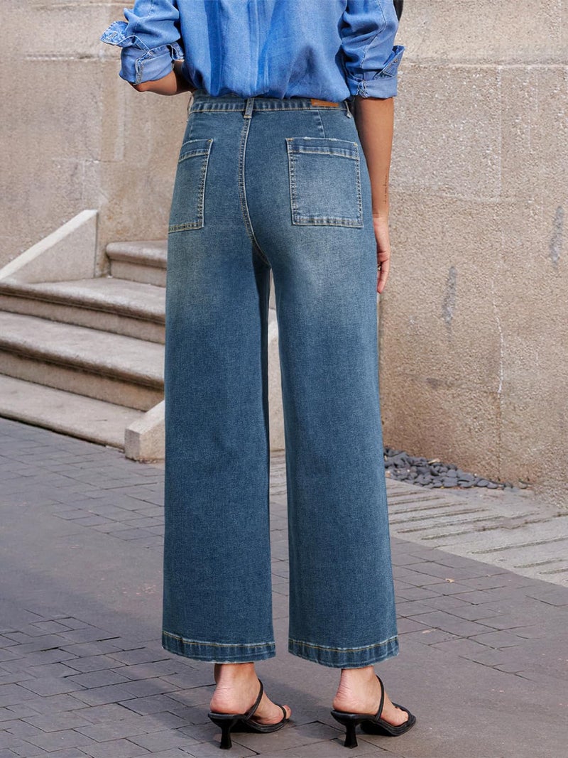 Sidefeel Women's Wide Leg Jeans High Waisted Straight Leg Stretchy Jeans Trendy Loose Ankle Denim Pants Vintage Blue Size 14 - Image 3