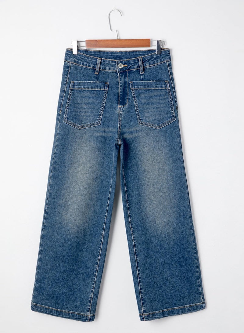 Sidefeel Women's Wide Leg Jeans High Waisted Straight Leg Stretchy Jeans Trendy Loose Ankle Denim Pants Vintage Blue Size 14 - Image 4