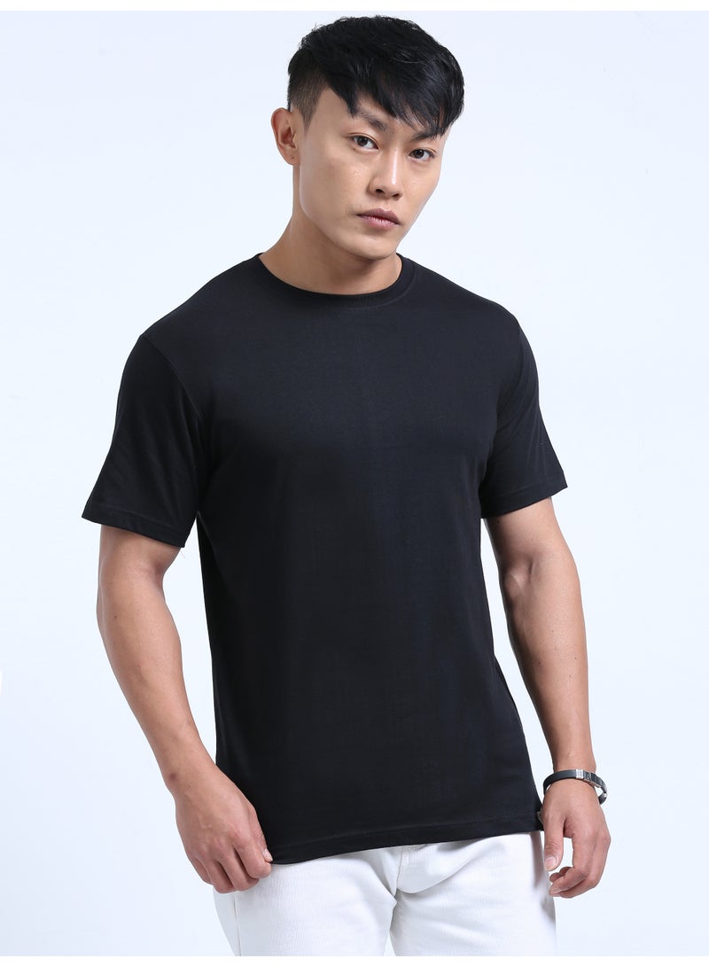 DUJE Men's Daily Wear T-Shirt | Black |100% Combed Cotton | Breathable Bio-Wash Fabric | Sweat-Absorbing, Anti-Bacterial & Odour-Free - Image 4