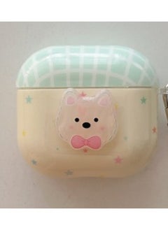 Star Plaid Puppy For Apple AirPods3 Generation Protective Case Pro2 Generation Earphone Case 2022 Wireless 4-Color:Imd Headphone Cover-yellow And Green Star Patch Bear Single Shell-Applicable Models:Universal For Airpods Pro/pro2