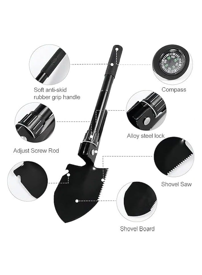 erorex Multifunctional Folding Shovel, Camping Snow Shovel Car Digging Shovel with Compass Storage Bag for Survival, Camping, Trekking, Gardening, Car Emergency (41cm) - Image 3