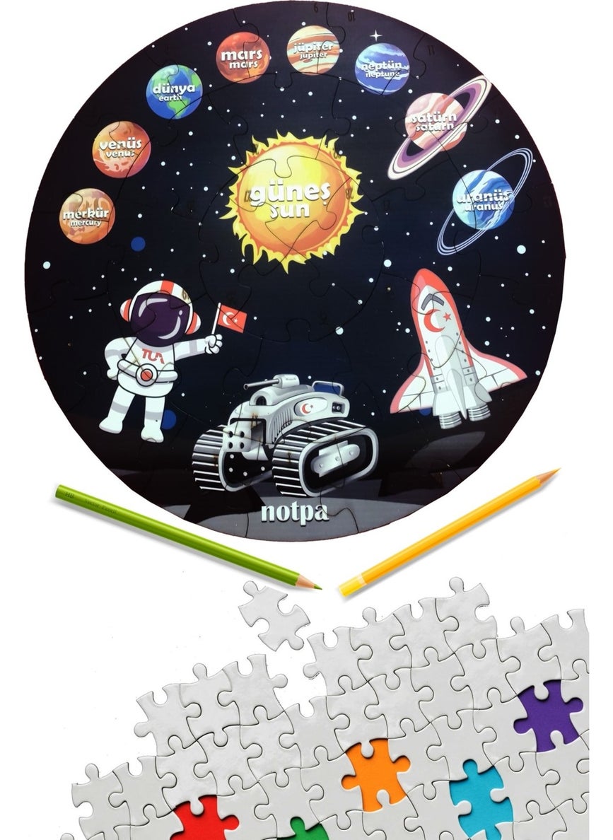 KutuTR Wooden Planet Puzzle 41CM, Mega Size Colorful Space Puzzle for Baby, Children and Preschoolers  - Image 3