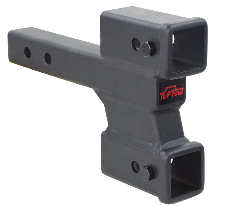 TOPTOW Trailer Dual Hitch Extender Adapter with 2  4inch RiserDrop 2 Receiver 2inch Solid Shank 10000lbs Capacity